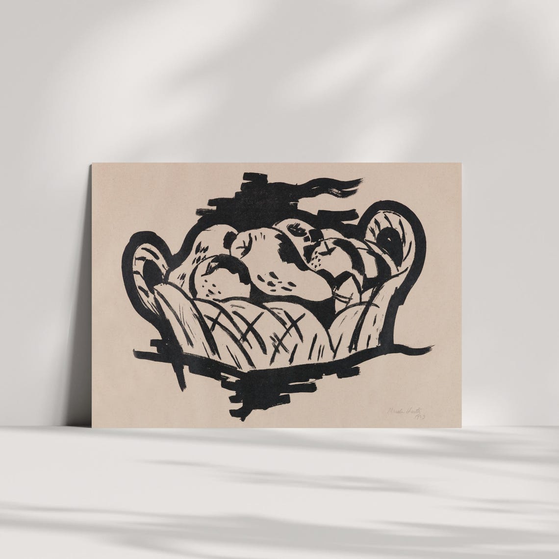 Minimalist Ink Pear In Basket Drawing 1963 Modernist Art Poster - Image 3