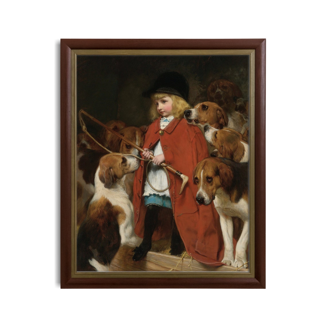 Boy in Red Hunting Coat with Pack of Foxhounds Classic Painting Poster - Image 3