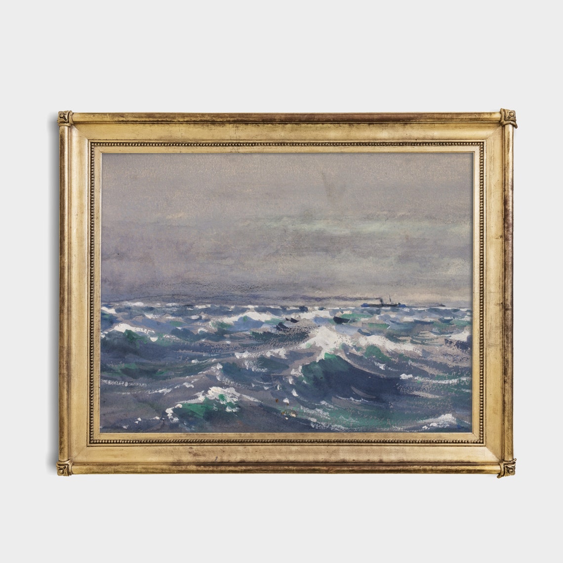Stormy Ocean Waves with a Distant Ship Seascape Painting Poster - Image 3