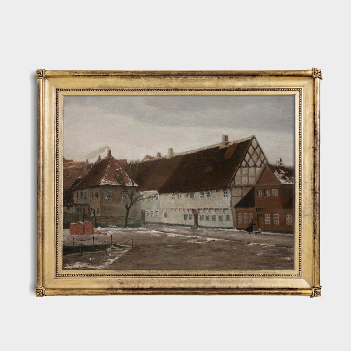 Half-Timbered European Town Street in Winter Vintage Snow Poster - Image 2