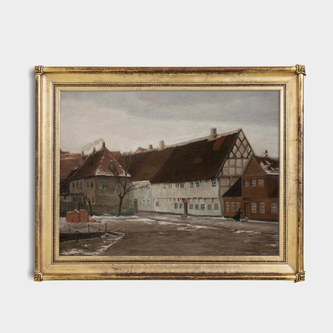 Old European Town Square with Half-Timbered Houses in Winter Poster - Image 2