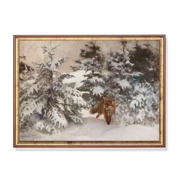 Red Fox in Snowy Pine Forest by Bruno Liljefors Winter Poster