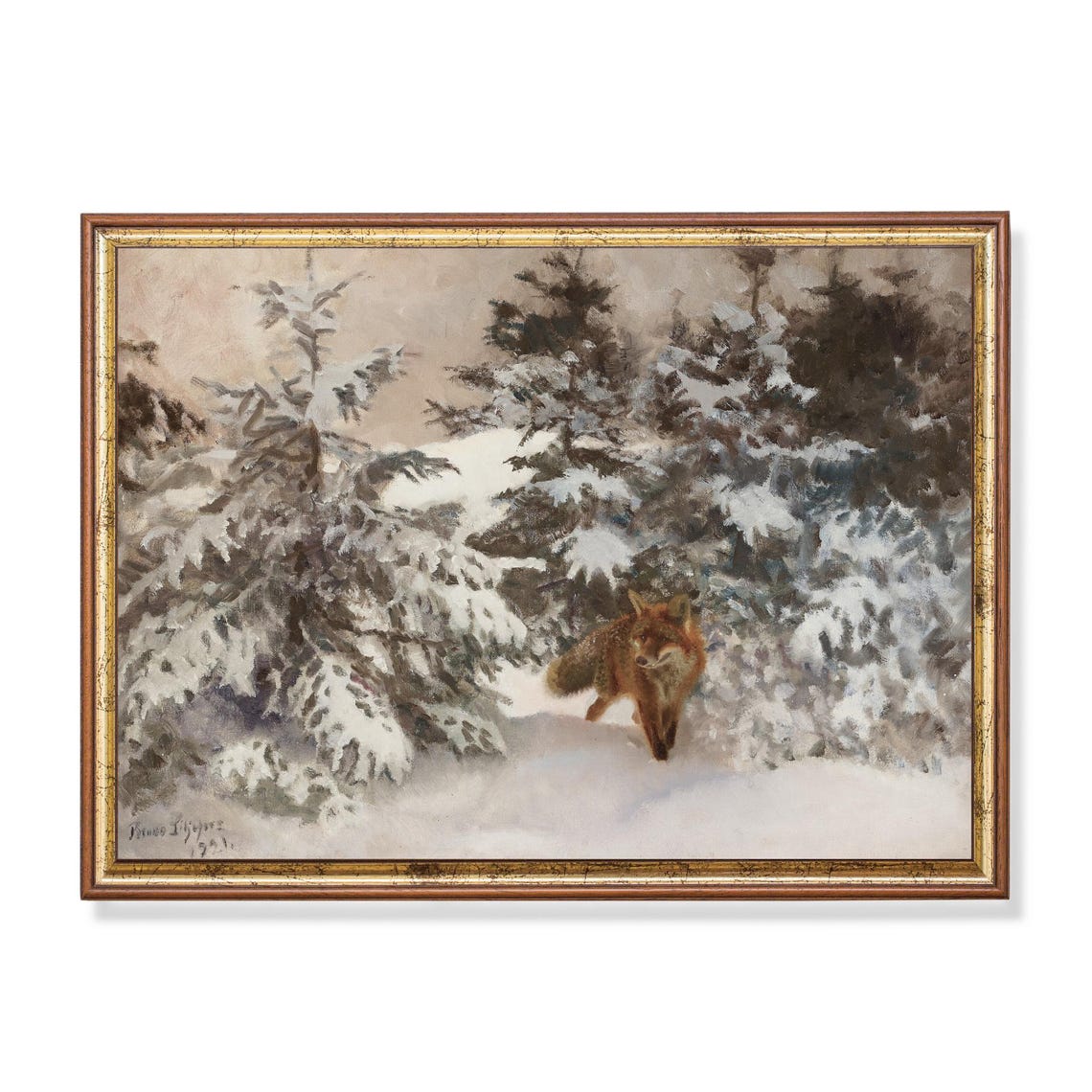 Red Fox in Snowy Pine Forest by Bruno Liljefors Winter Poster