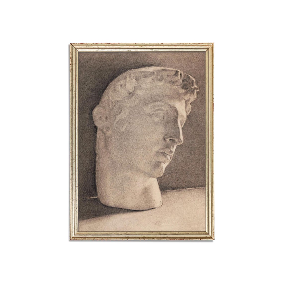 Classical Greek Marble Statue Head Sepia Charcoal Study Poster - Image 3