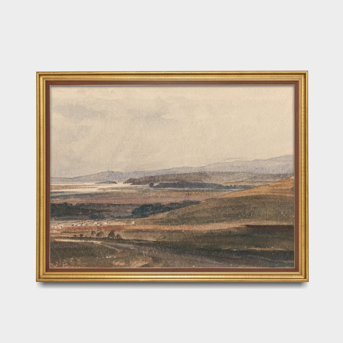 Rolling Moorland Hills Watercolor Antique Landscape Painting Poster - Image 2