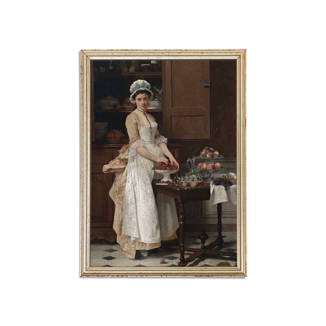 Victorian Kitchen Scene With a Maid Arranging Cherries Poster - Image 4