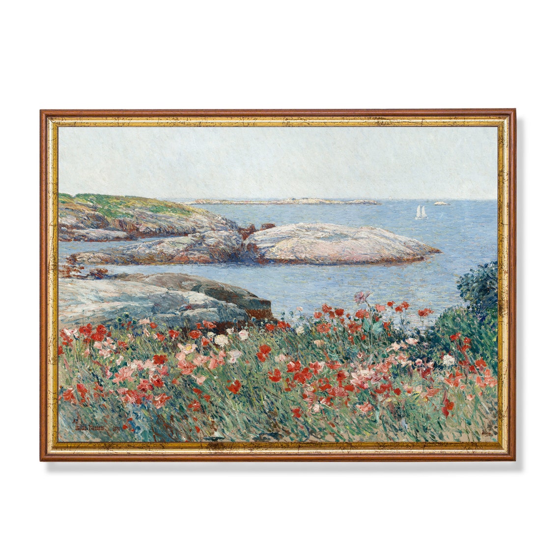 Rocky Coast With Red Poppies Overlooking the Sea Impressionist Poster