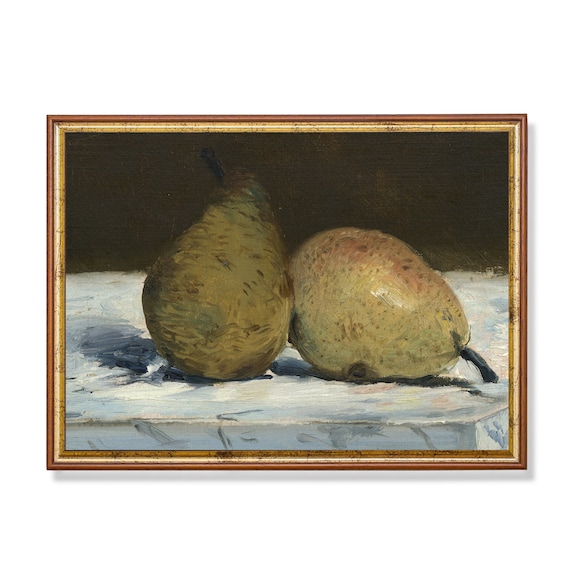 Mailed Print Still Life With Pears Vintage Painting Still Life Fruits Antique Rustic Art Farmhouse Kitchen Decor Print And Ship