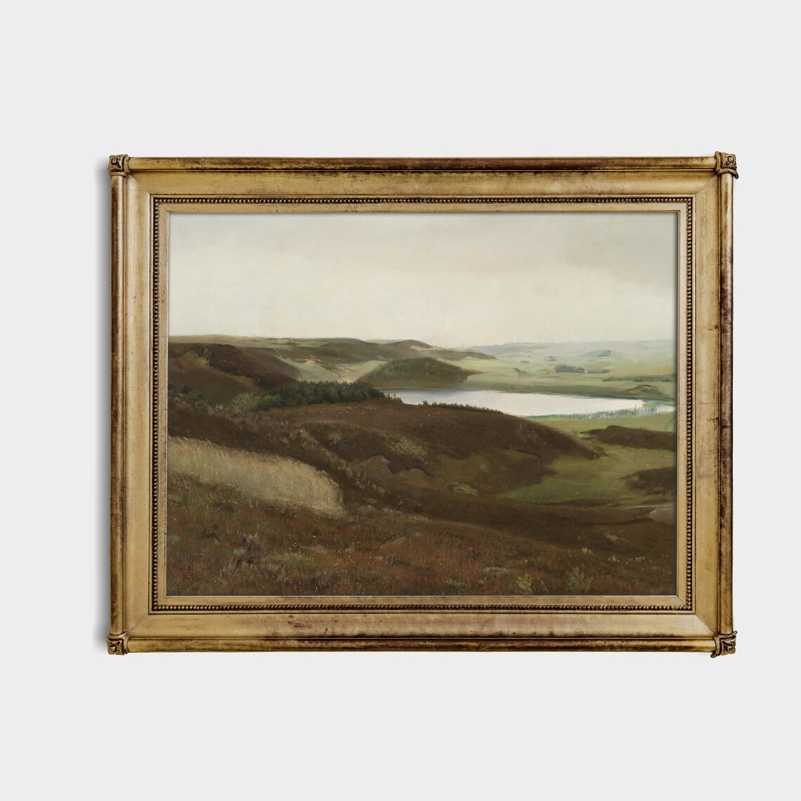 Misty Mountain Lake with Wooded Islands Antique Landscape Poster - Image 3