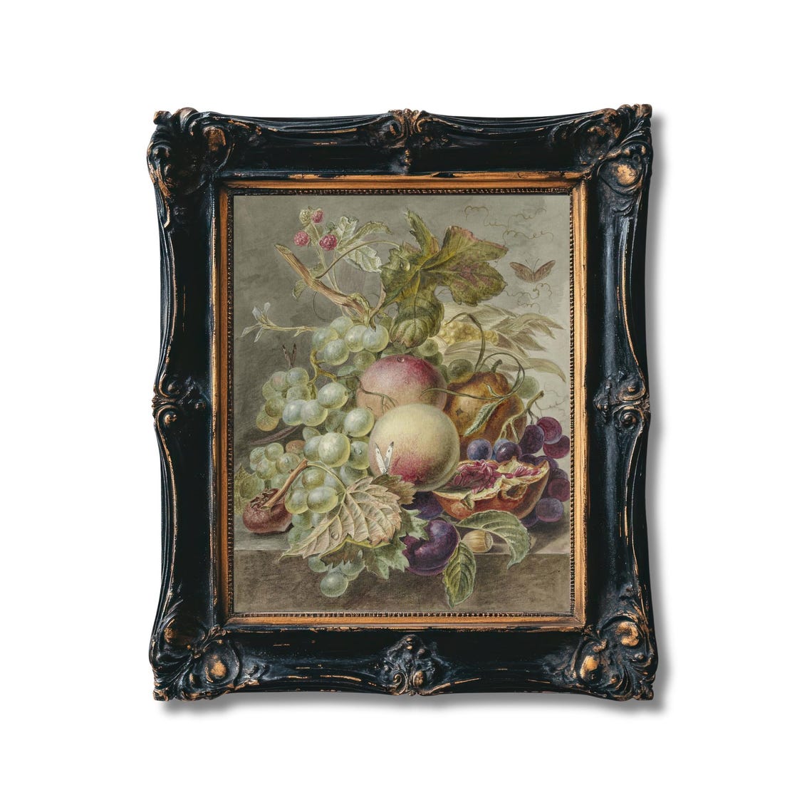 Vintage Fruit Still Life Grapes Peaches Antique Botanical Poster