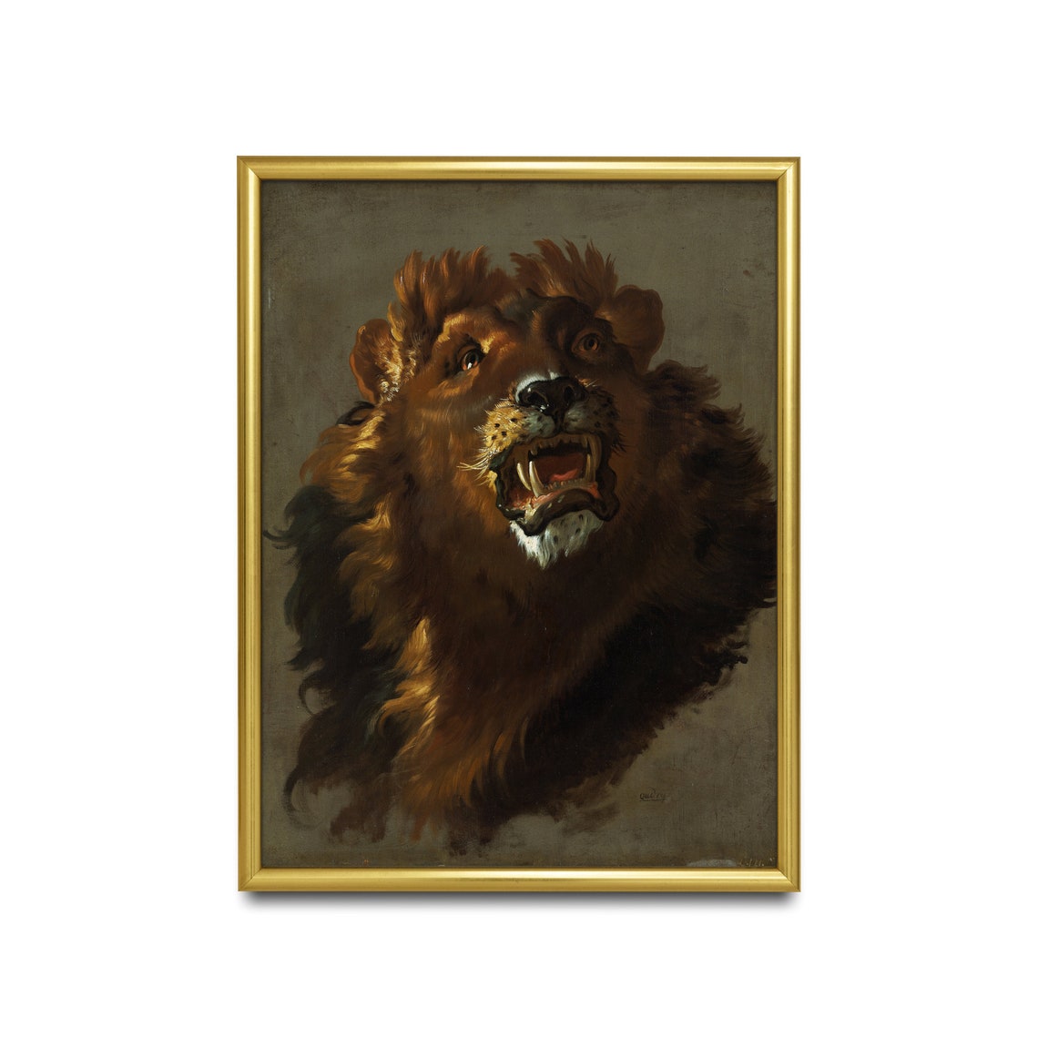 Roaring Lion Head Study in Dark Baroque Painting Style Poster - Image 2