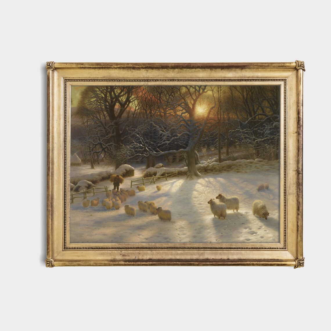 Sheep In Winter Landscape, Vintage Christmas Art Print - Image 4
