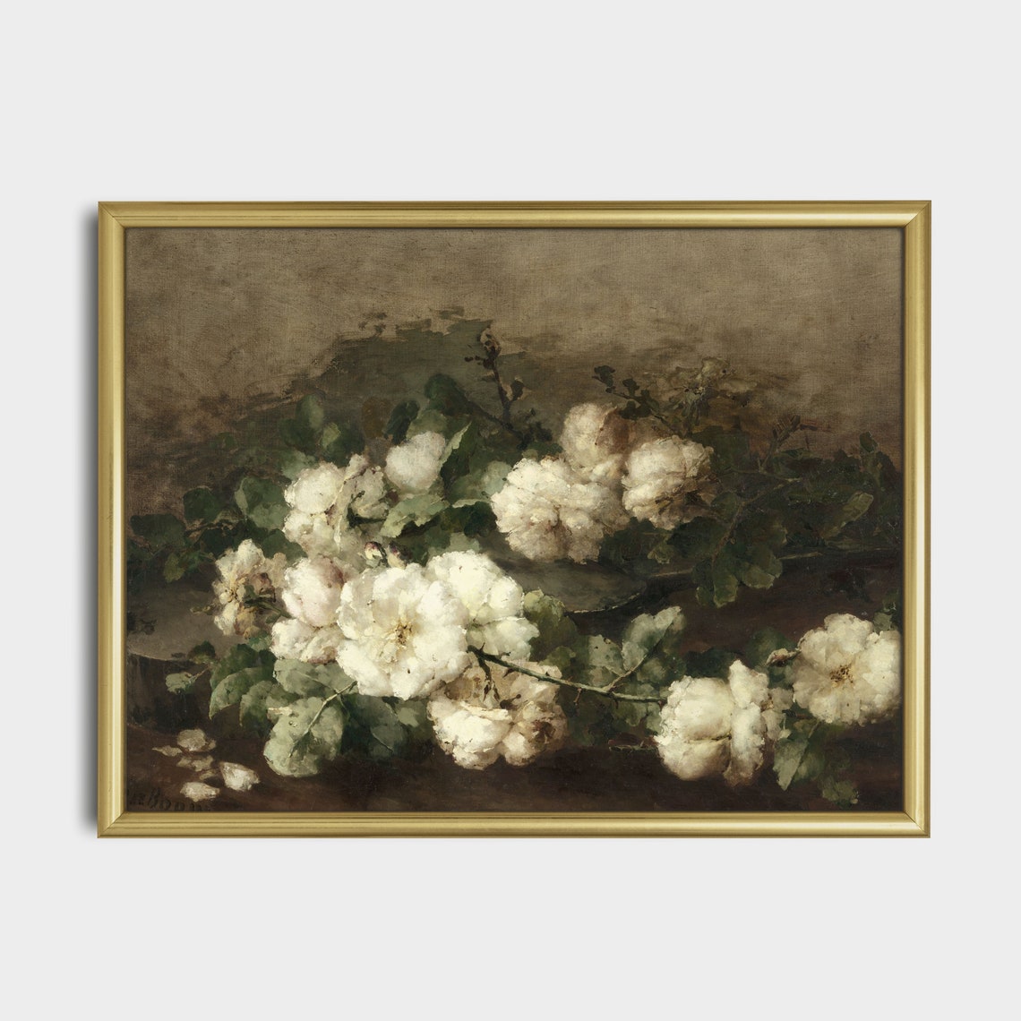 Moody Vintage Still Life of White Roses on a Dark Background Poster - Image 5