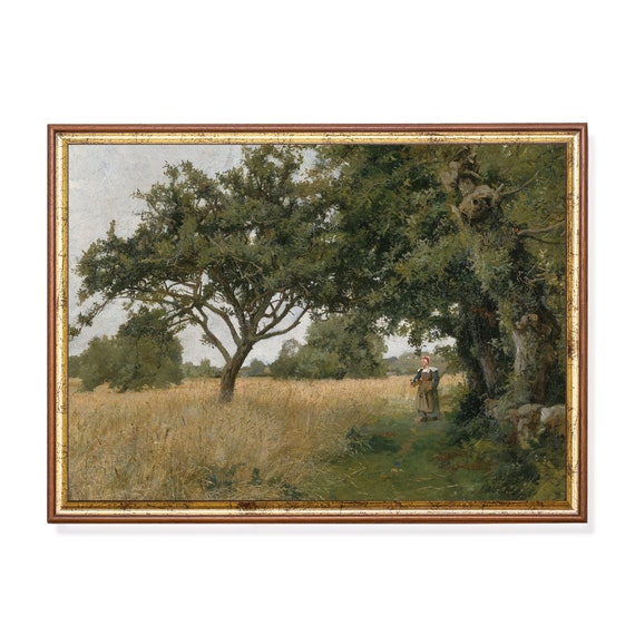 Landscape Painting Vintage Wall Art Country Farmhouse Decor Nature Forest Artwork Rustic Oil Painting