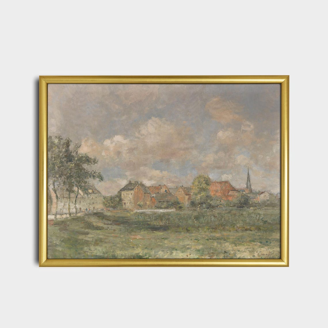 Muted Village with Church Spire Impressionist Landscape Poster - Image 2