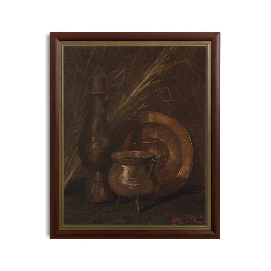 Dark Moody Still Life with Bronze Pot and Copper Vessel Poster - Image 2