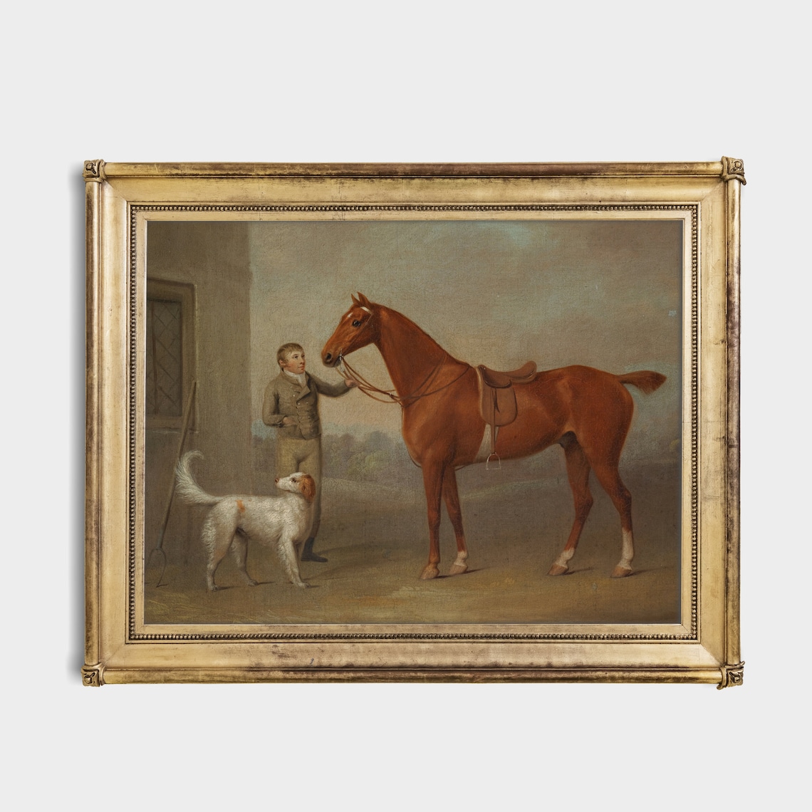 Stable Lad with Chestnut Horse and Setter Dog Vintage Poster - Image 3