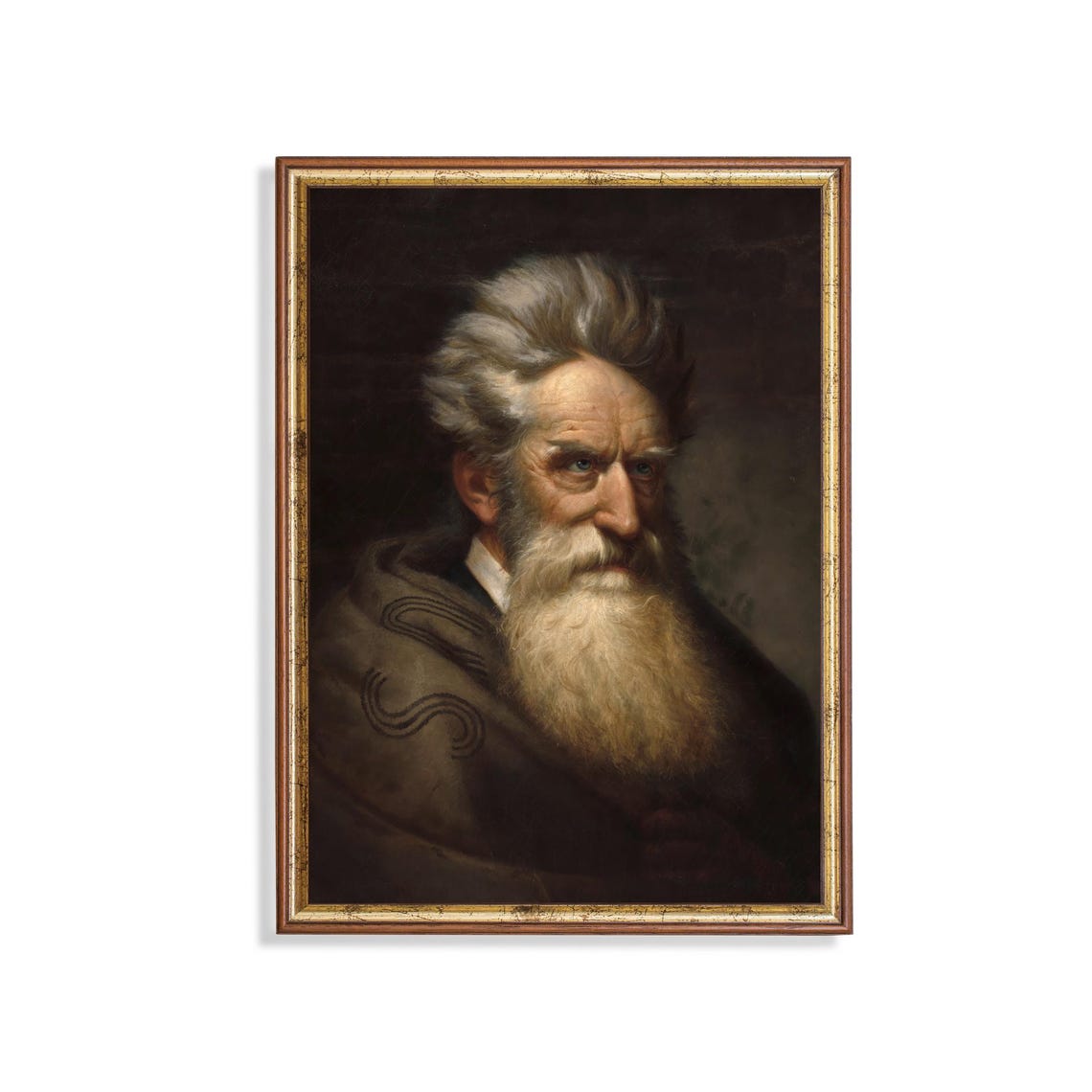 Moody Antique Bearded Old Man Portrait Oil Painting Wall Poster