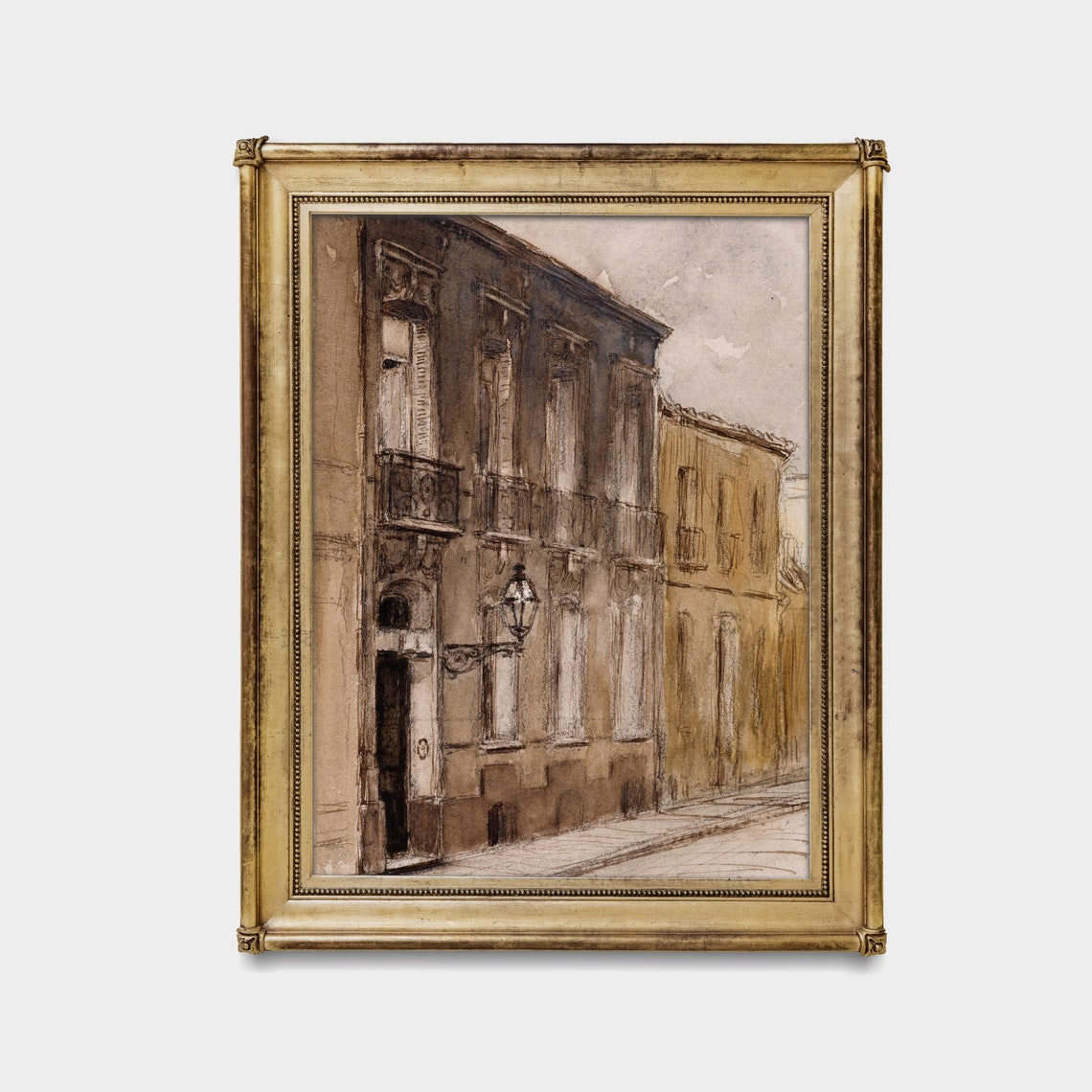 Old European Street Facade Antique Watercolor Architecture Poster - Image 4