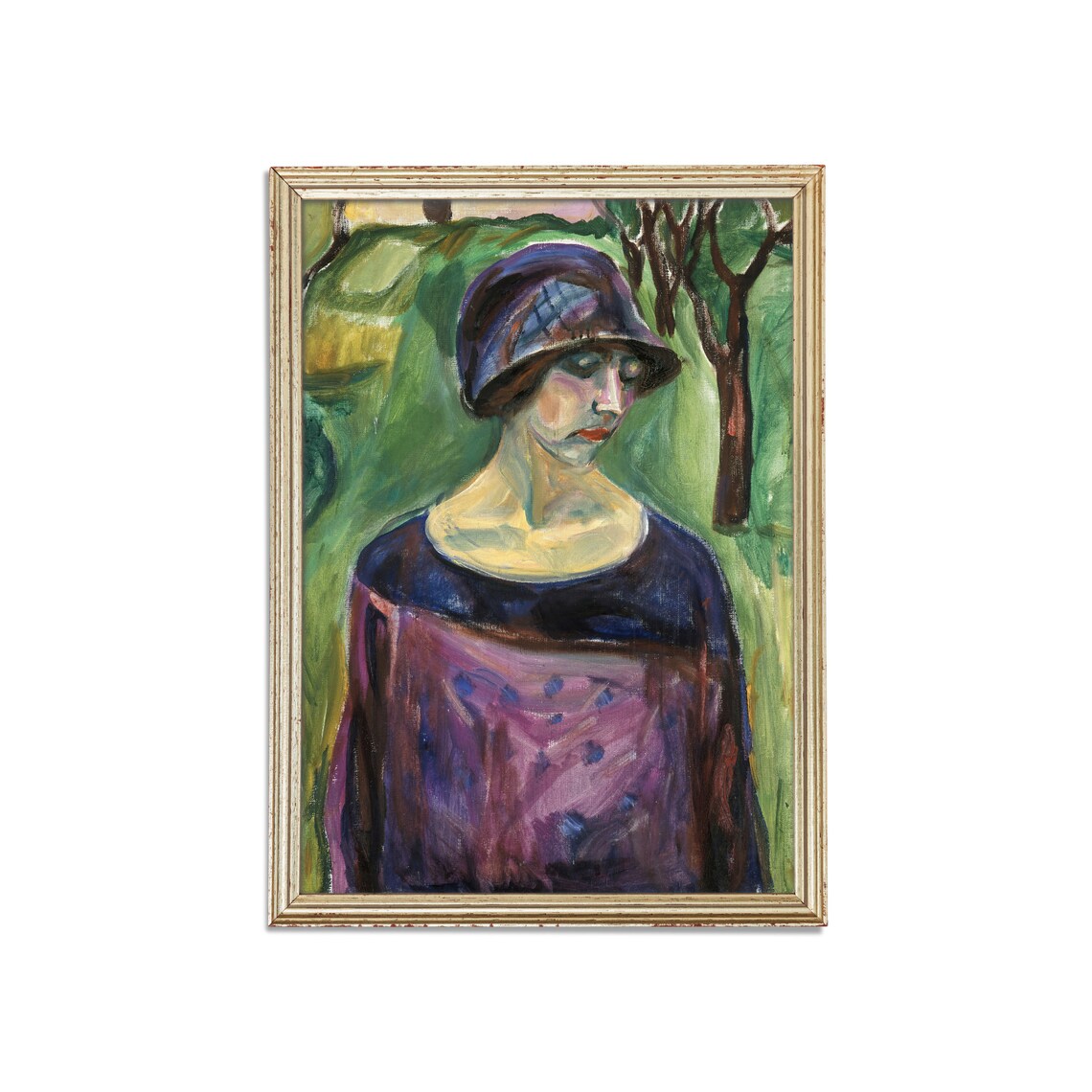 Woman in a Purple Dress and Cloche Hat in a Green Garden Poster - Image 5