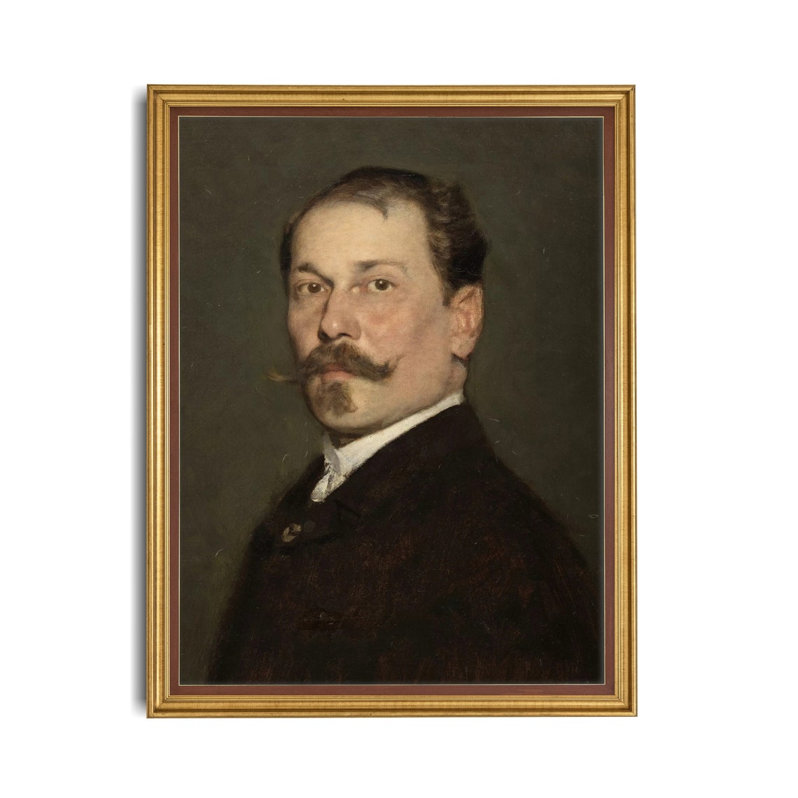 Mustached Gentleman in a Dark Suit Facing Viewer Portrait Poster - Image 2