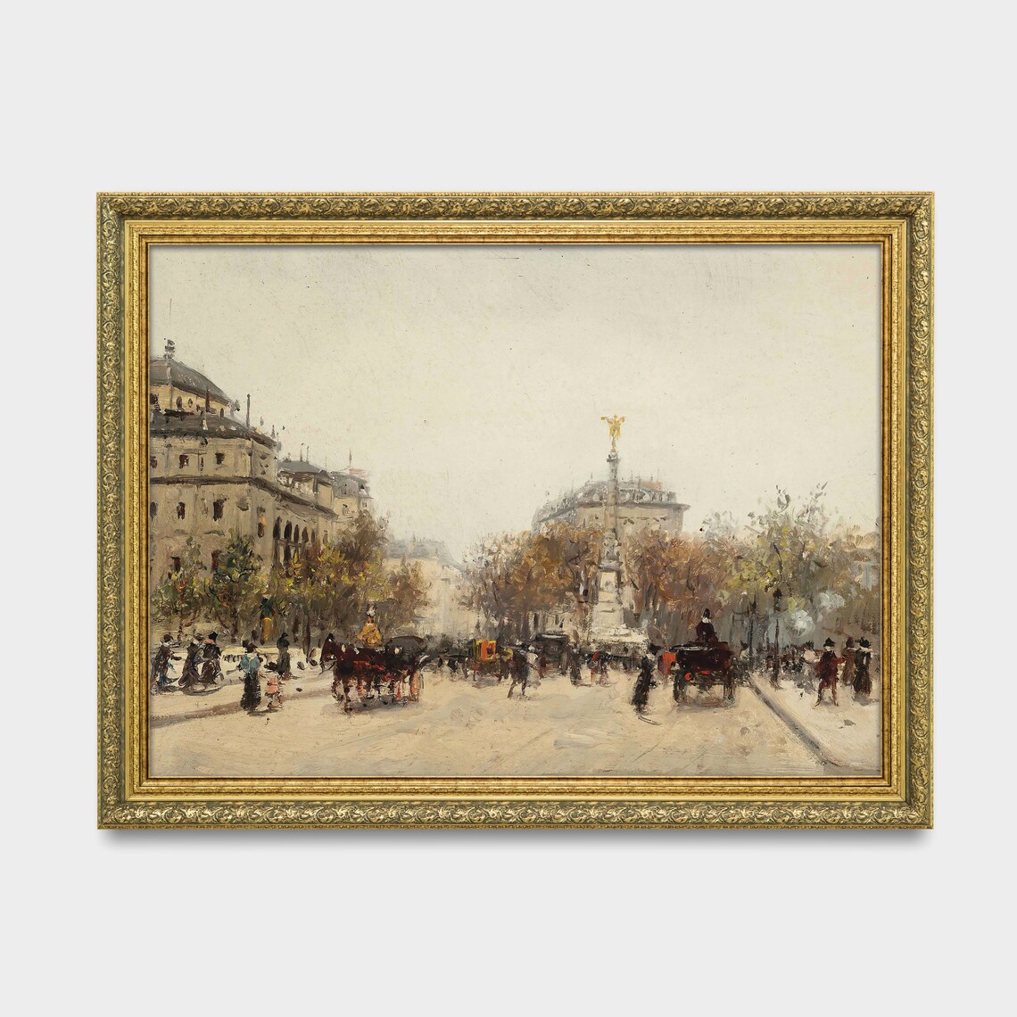 Paris Boulevard with Horse Carriages Vintage Cityscape Oil Poster - Image 3