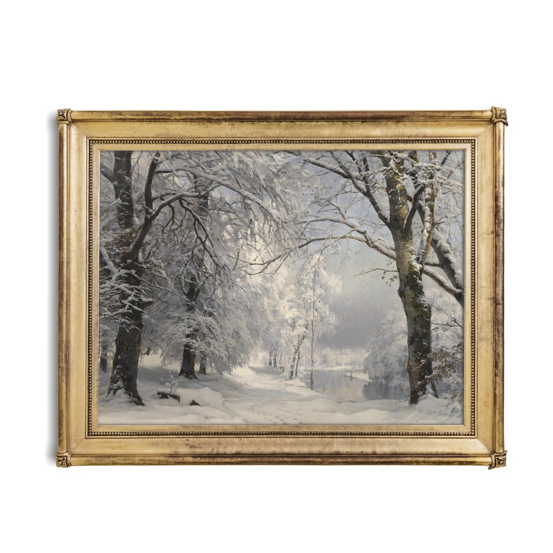 Snowy Forest River Winding Through Tall Frosted Trees Poster - Image 3