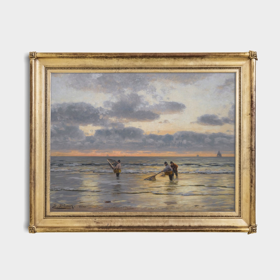 Fishermen Wading in the Surf at Sunrise with Nets and Baskets Poster - Image 2