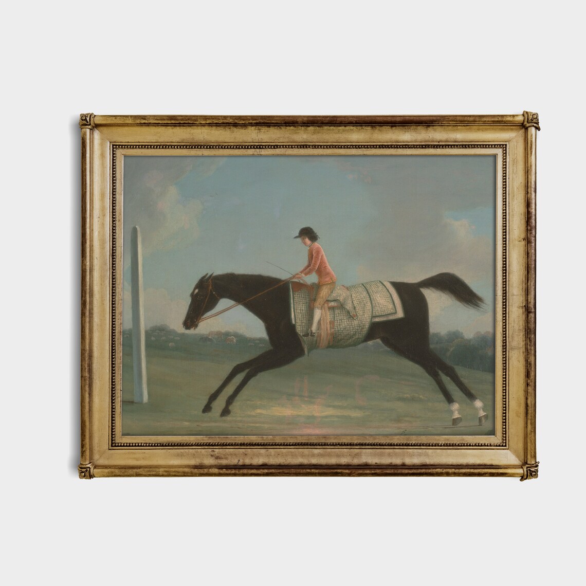 Antique Boy Jockey Galloping a Black Racehorse Racing Art Poster - Image 2