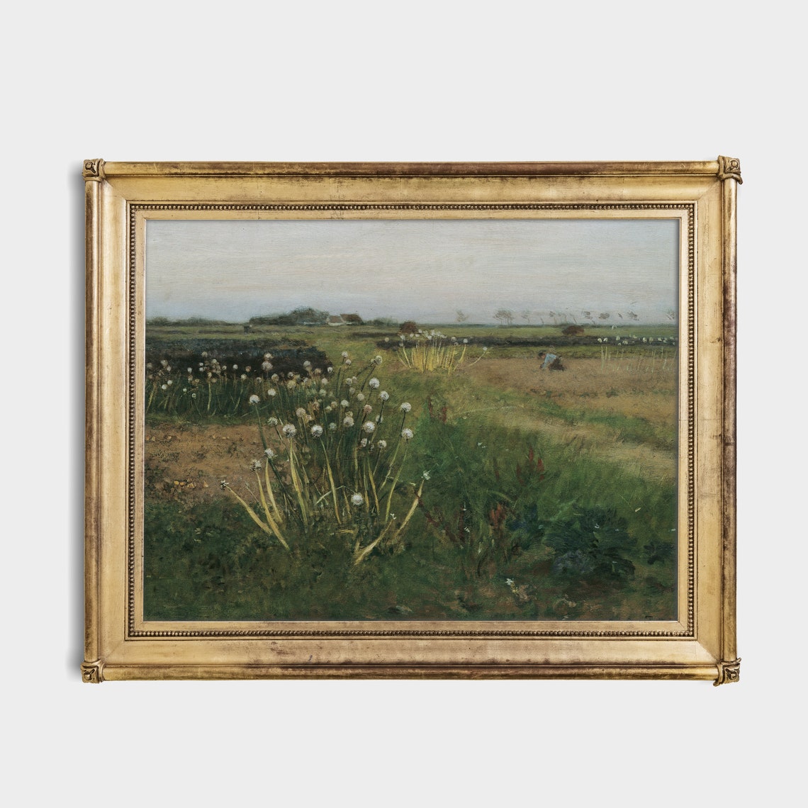 Flower Dotted Vegetable Garden Field at Dusk Rustic Landscape Poster - Image 3