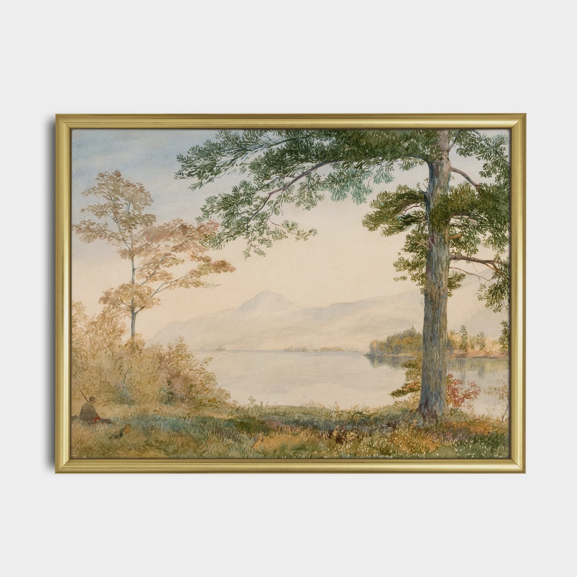 Misty Mountain Lake Watercolor with Tall Pines Scenic Poster - Image 5