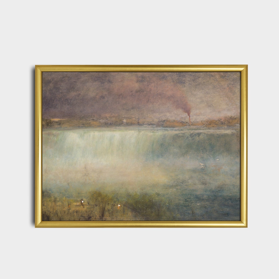 Misty Great Waterfall in Soft Haze Antique Landscape Painting Poster - Image 2