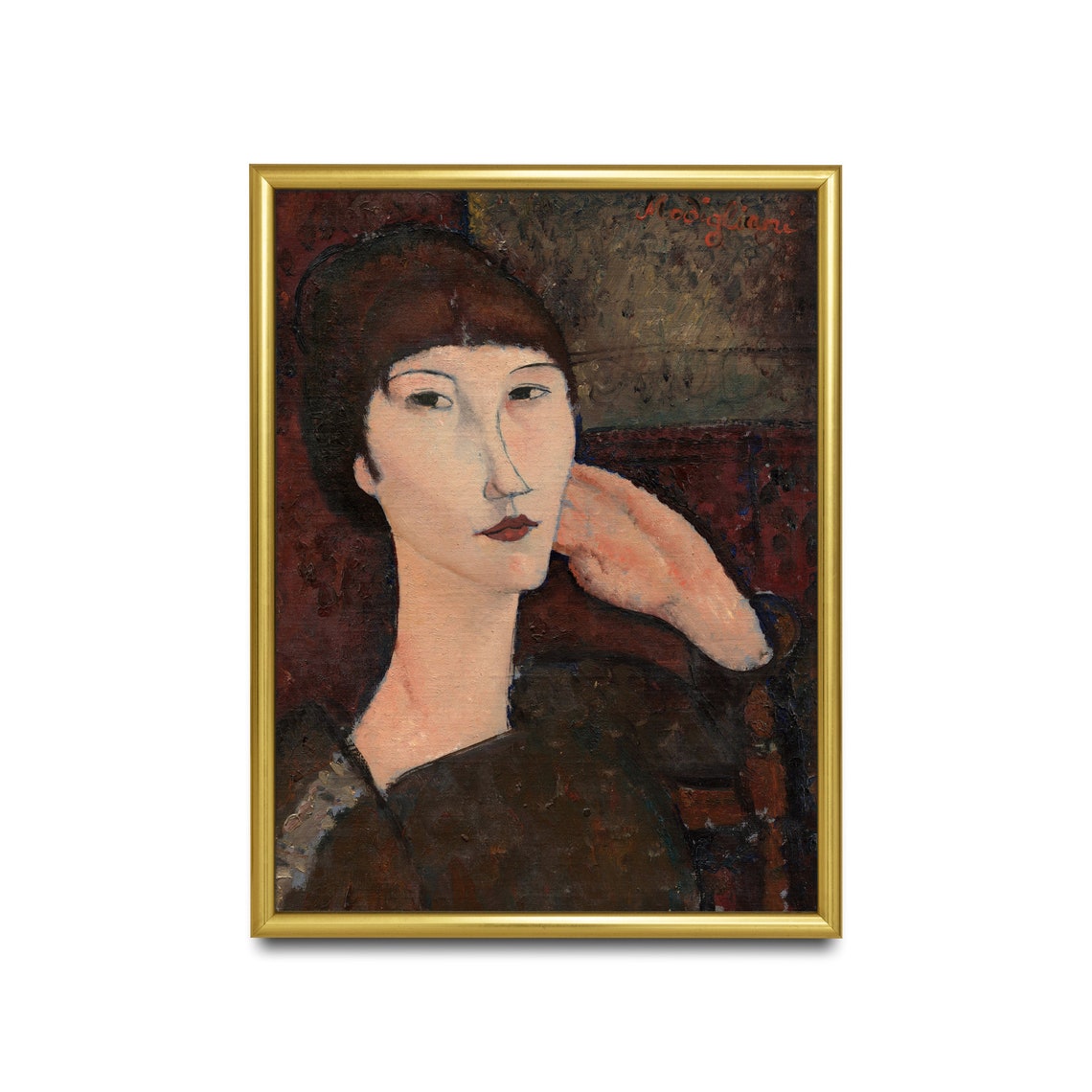 Dark-Haired Woman Resting Her Hand on Her Head Modigliani Poster - Image 2