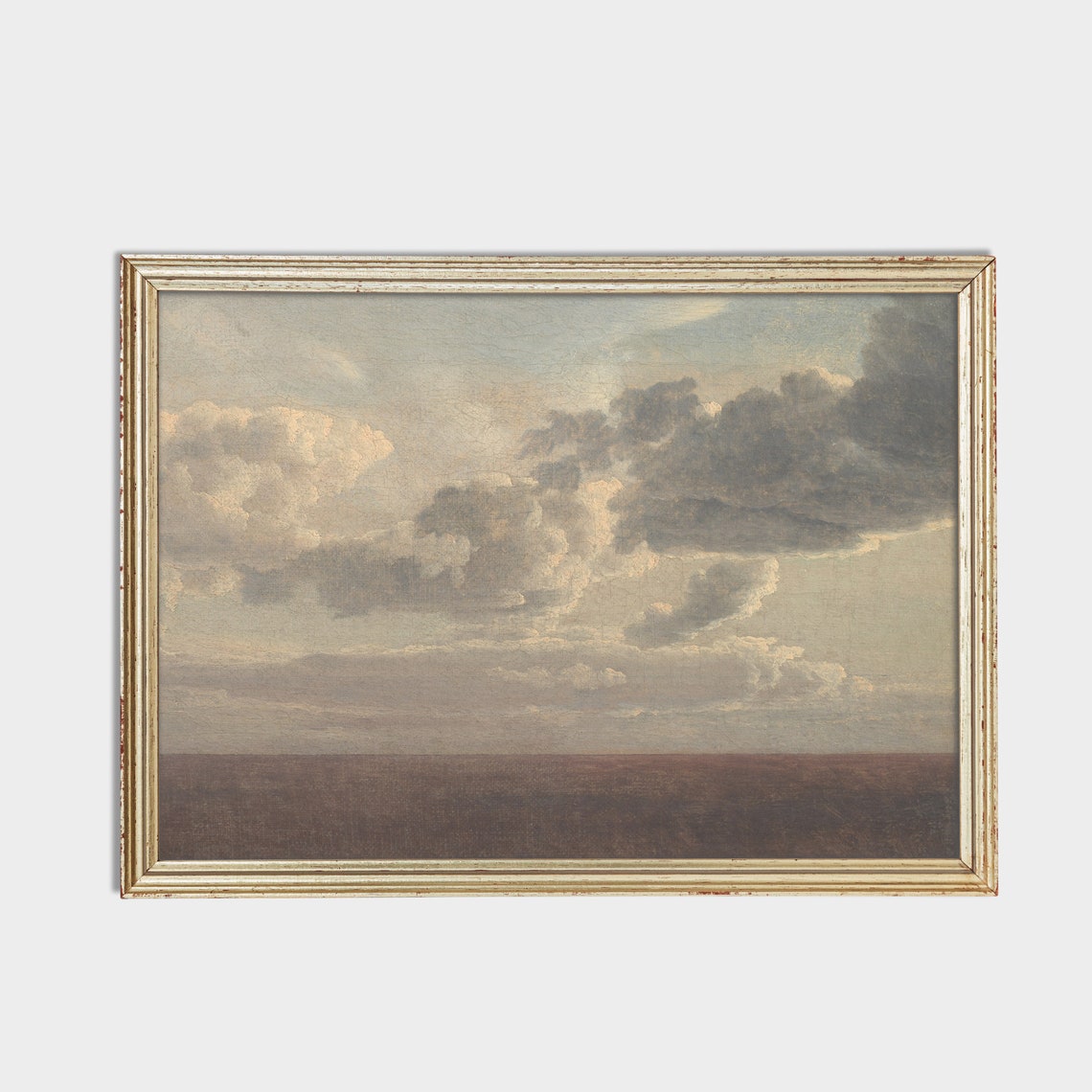 Vintage Seascape Painting Antique Ocean Beach Print Cloud Study Rustic Moody Coastal Decor Wall Art - Image 2
