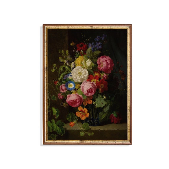 Still Life Painting Vintage Wall Art Moody Rustic Wall Decor Art Floral Oil Painting Flower Still Life