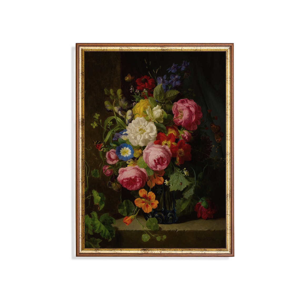 Dutch Bouquet of Roses and Morning Glories Dark Floral Poster