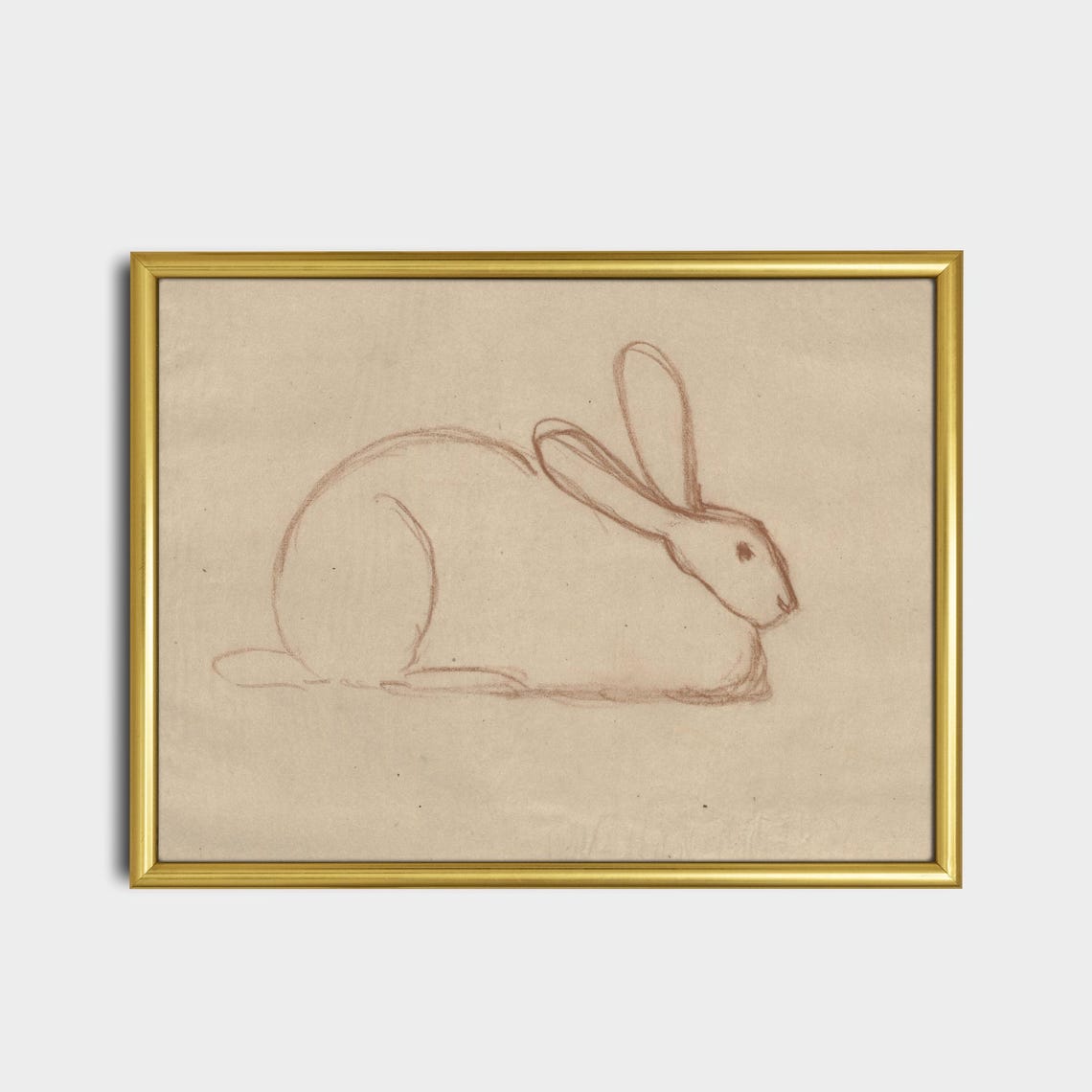 Minimalist Rabbit Line Sketch Beige Paper Modern Nursery Art Poster - Image 2
