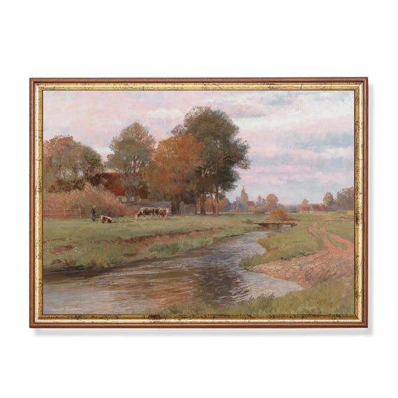 Printed And Shipped Vintage Autumn Painting Antique Fall Landscape Rustic Moody Print Country Scenery Fine Art Physical Prints