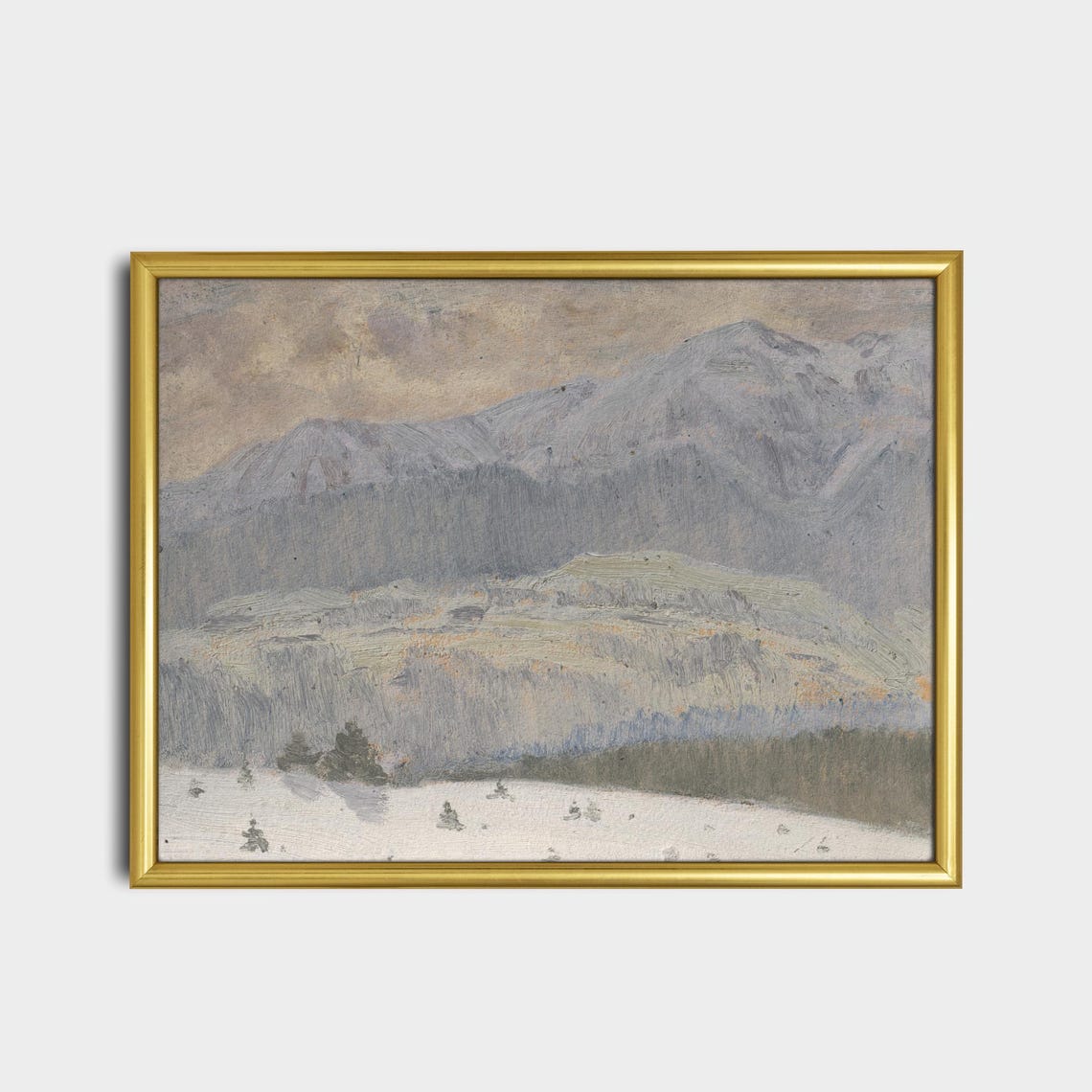 Snow-Covered Mountain Range Muted Winter Landscape Art Poster - Image 2