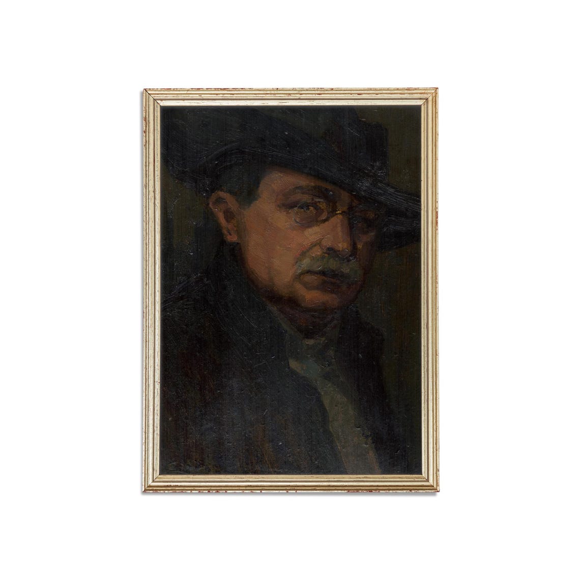 Man With Glasses And Hat Moody Dark Oil Portrait Vintage Poster - Image 3
