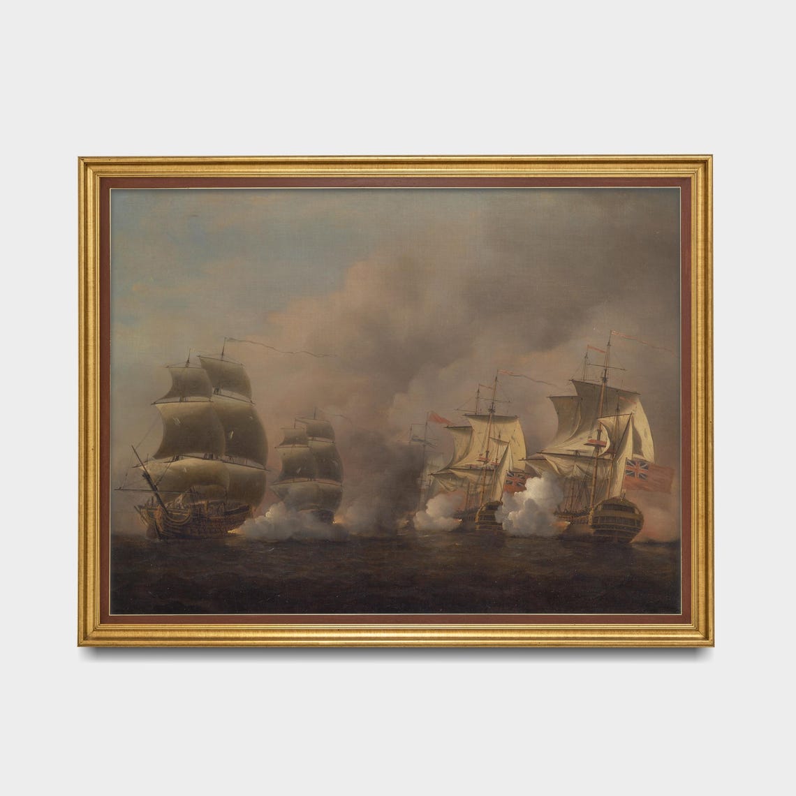 Tall Ships Exchanging Cannon Fire in a Naval Battle Marine Poster - Image 5