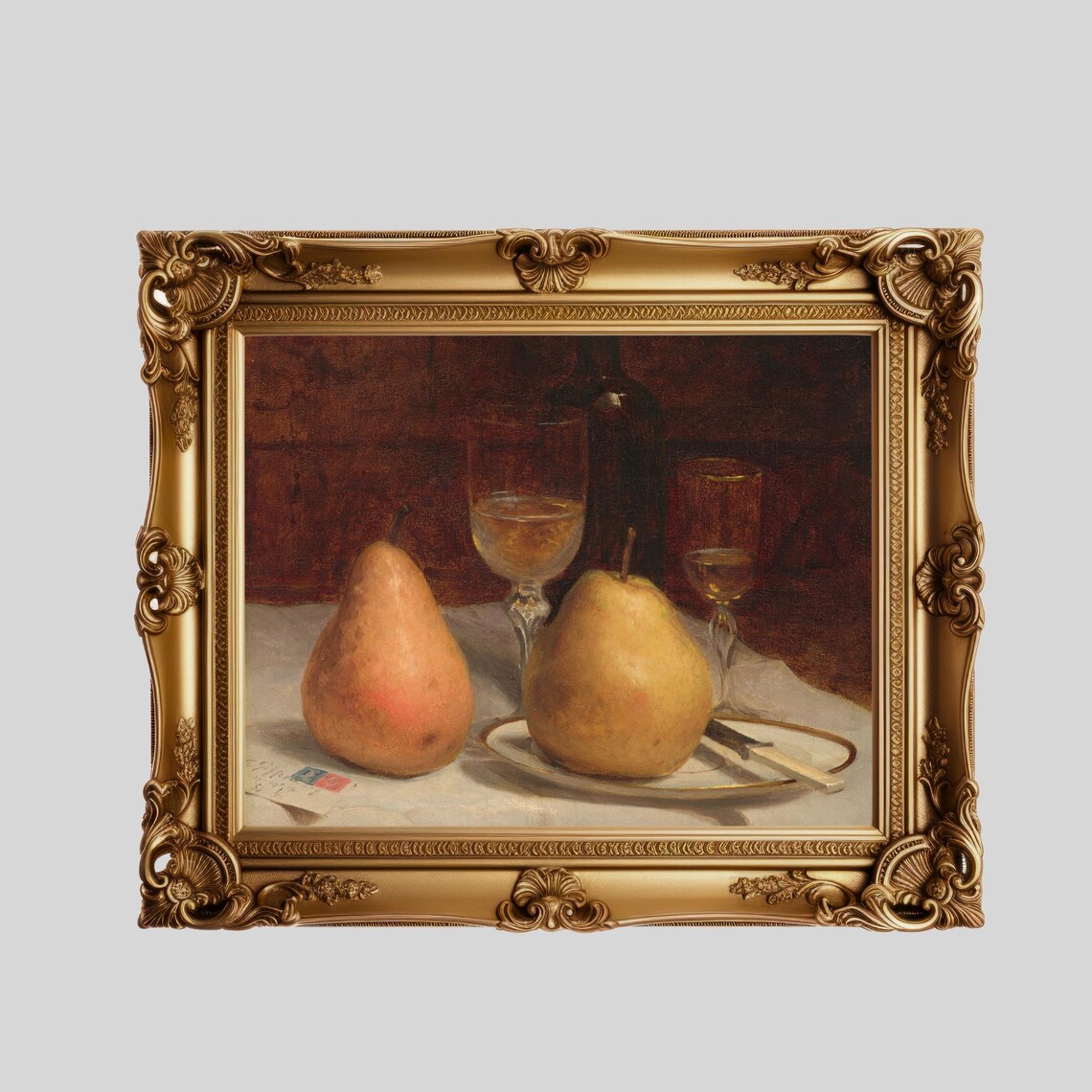Printed And Shipped Vintage Still Life With Pears Antique Kitchen Decor Fruits Painting Physical Prints Two Pears On A Table - Image 2