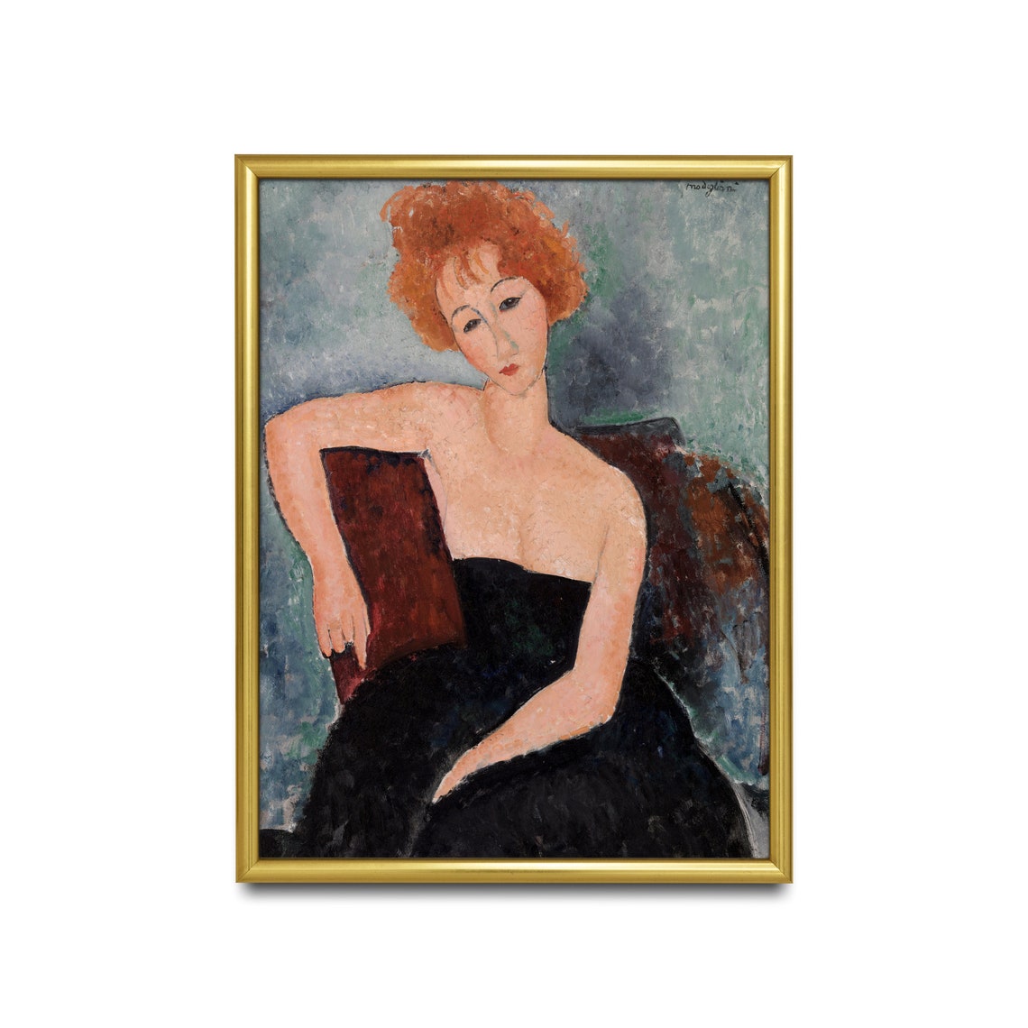 Red-Haired Woman in a Black Dress Modigliani Portrait Poster - Image 3