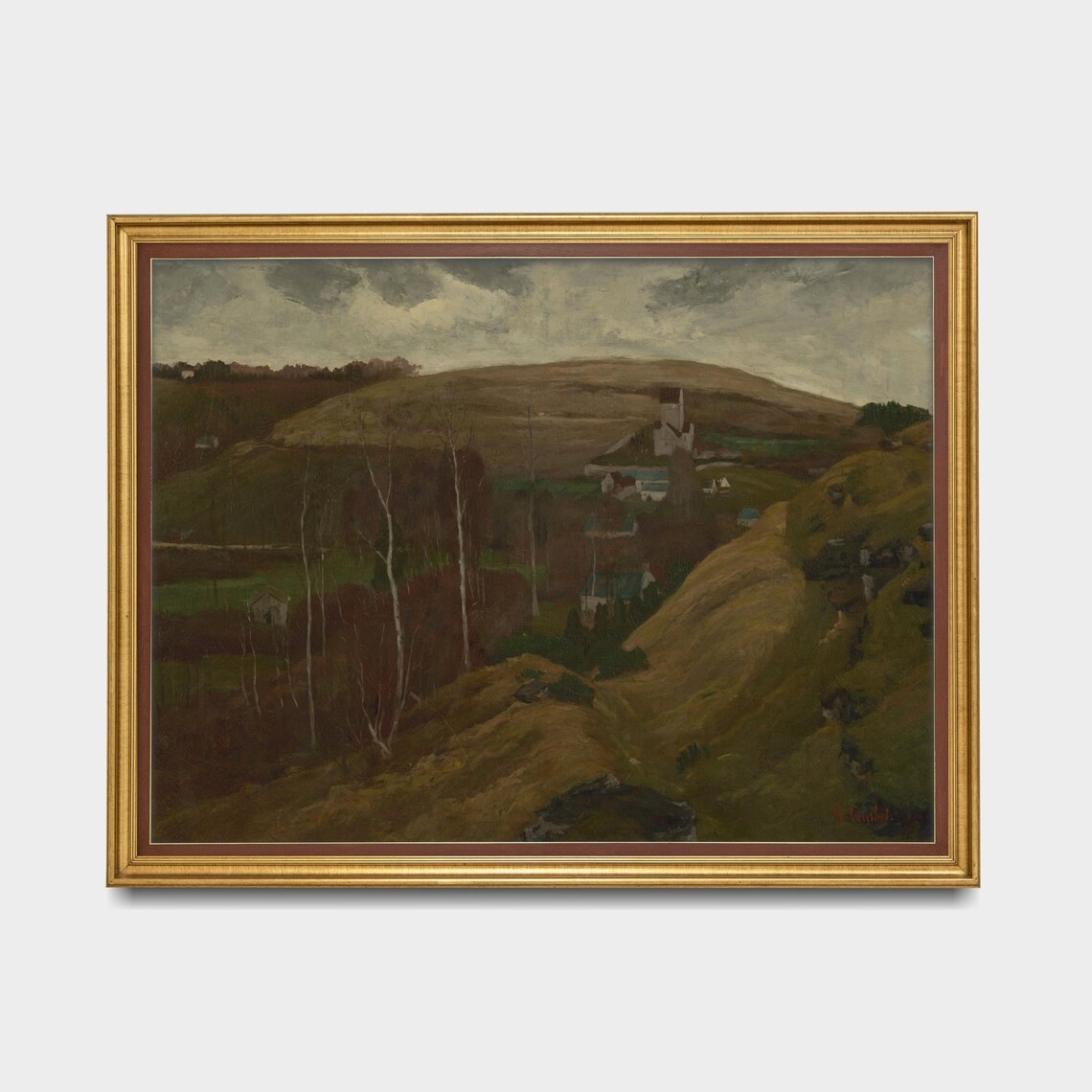 Rolling Hills Village Church Spire Antique Landscape Painting Poster - Image 5