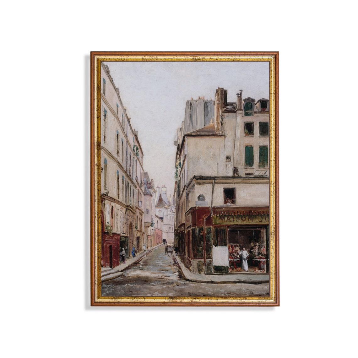 Paris Street Scene Old Shopfront Cobblestones Vintage Cityscape Poster