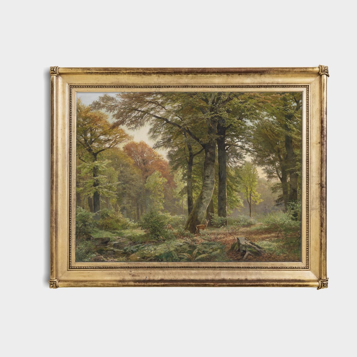 Deer in an Autumn Beech Forest Vintage Landscape Painting Poster - Image 4