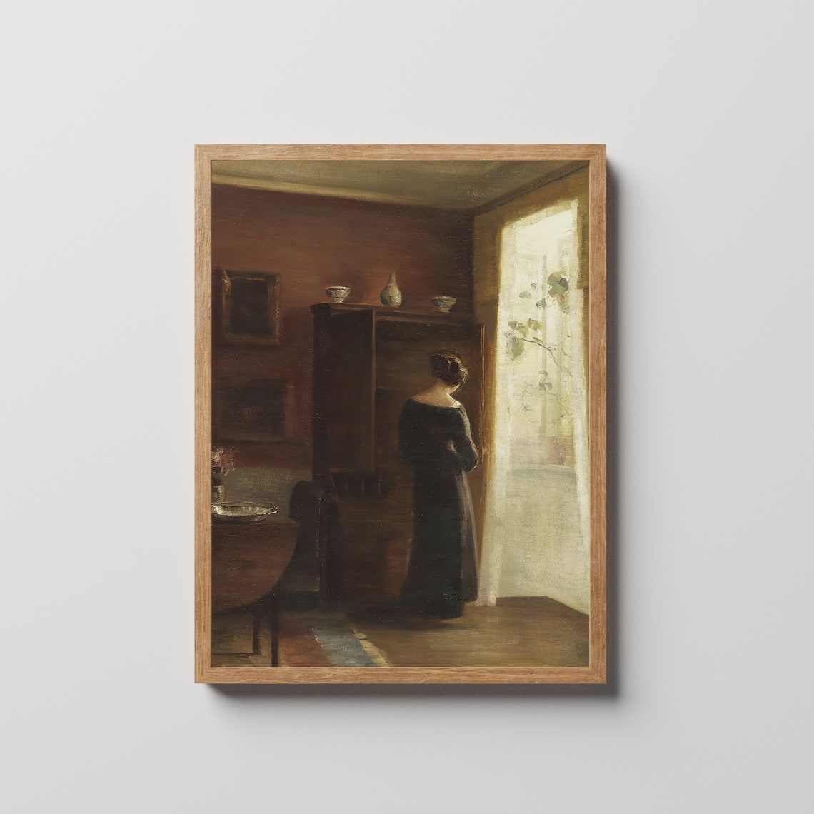 Woman Standing by Sunlit Window Danish Interior Painting Poster - Image 3
