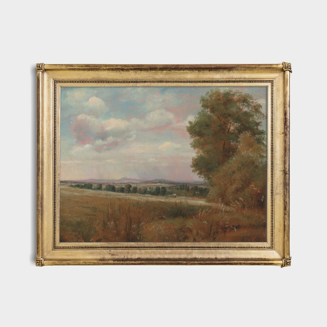 Open Meadow Golden Fields Pink Clouds Vintage Landscape Poster - Image 3