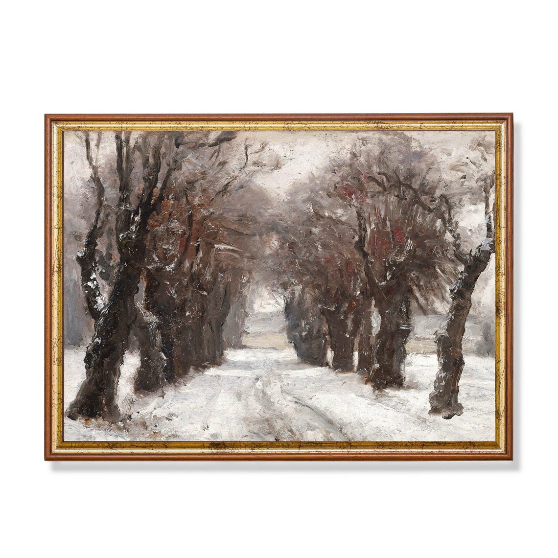 Snow-Covered Road Lined With Bare Trees Vintage Winter Art Poster