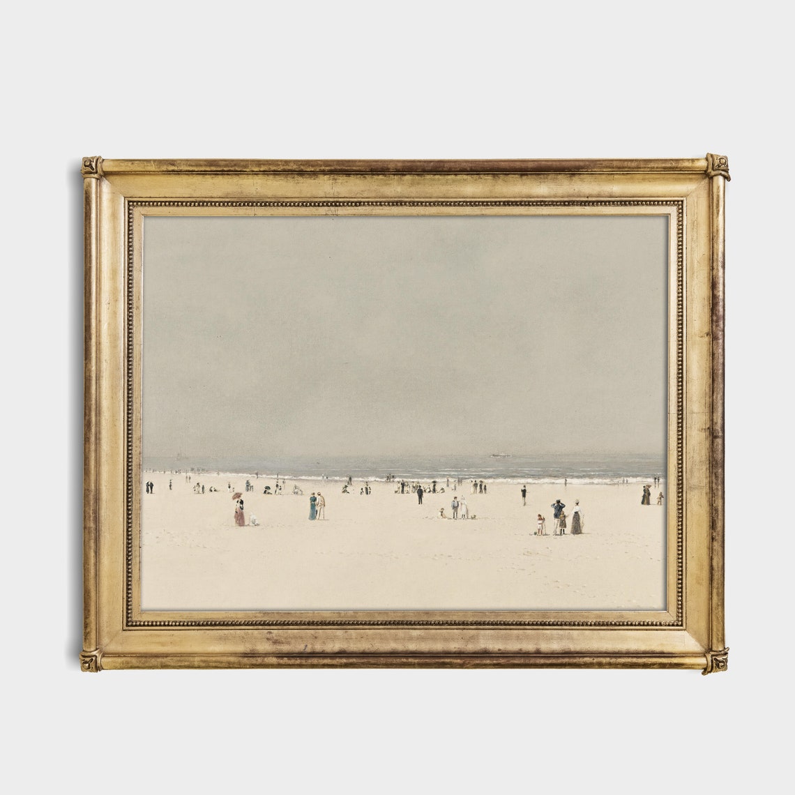 Muted Vintage Beach Painting Antique Seaside Figures Wall Art - Image 4